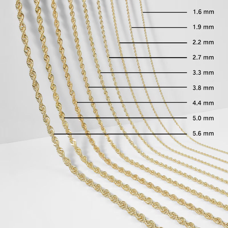 3mm Unisex 10K Gold Rope Chain Necklace